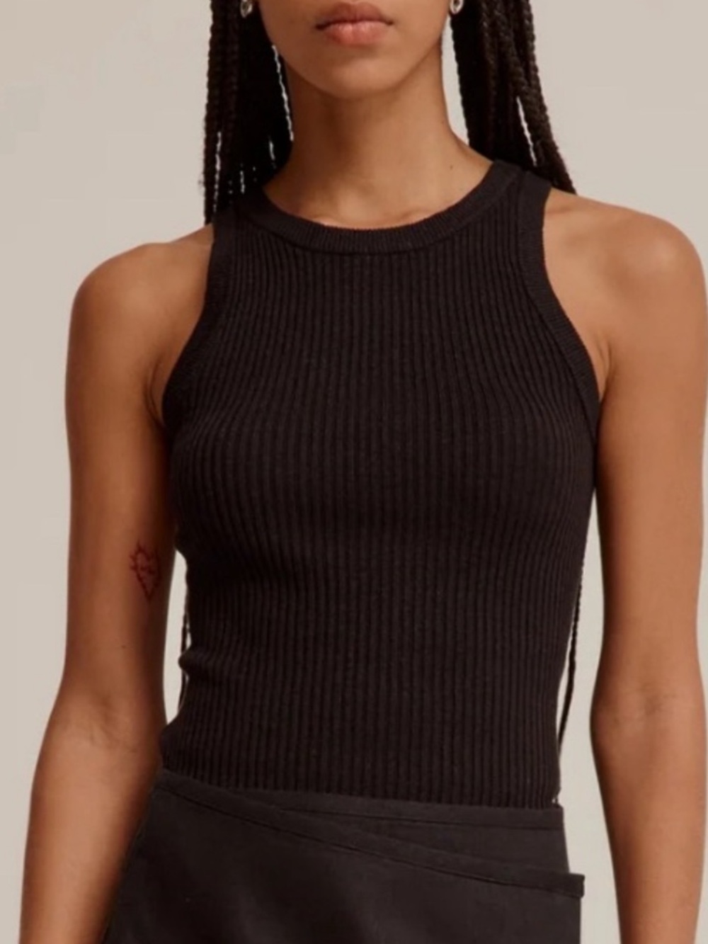 VENROY Black Rib Knit Linen Cropped Tank Top Women's Small